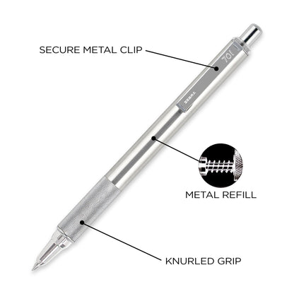 Zebra Pen F-701 Stainless Steel Ballpoint Retractable Pen, Black Ink, Fine Point 0.8mm